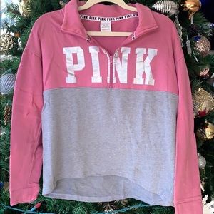 victoria’s secret pink | pink grey quarter-zip sweatshirt, holographic sweater